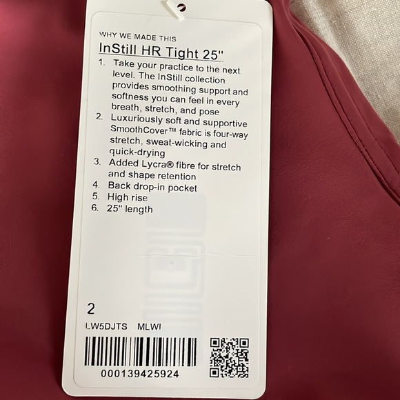 Lululemon InStill HR Tight 25” - Size 2 - Mulled Wine - Picture 5 of 5